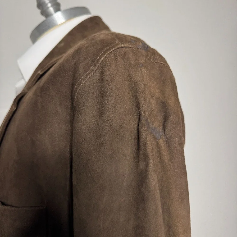 Territory Ahead Men's Large Tall Blazer Brown Solid Leather‎ Suede Jacket
